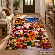 Santa, penguin, snowmen and gingerbread with colorful gifts area rug, holiday room view 2