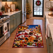 Santa, penguin, snowmen and gingerbread with colorful gifts area rug, holiday room view 3