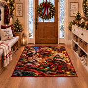 dogs in Christmas sweaters and hats with warm lights area rug, holiday room view 1