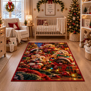 dogs in Christmas sweaters and hats with warm lights area rug, holiday room view 10
