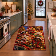 dogs in Christmas sweaters and hats with warm lights area rug, holiday room view 3