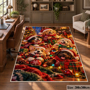 dogs in Christmas sweaters and hats with warm lights area rug, holiday room view 5