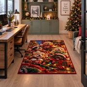 dogs in Christmas sweaters and hats with warm lights area rug, holiday room view 7