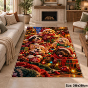 dogs in Christmas sweaters and hats with warm lights area rug, holiday room view 8