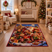 Santa with friendly woodland animals and wrapped gifts area rug, holiday room view 10
