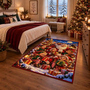 Santa with friendly woodland animals and wrapped gifts area rug, holiday room view 6