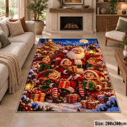 Santa with friendly woodland animals and wrapped gifts area rug, holiday room view 8