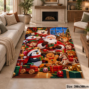 Santa, penguin and gingerbread friends with holiday gifts area rug, holiday room view 8