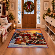 Santa with deer, fox and snowman in moonlit woods area rug, holiday room view 1