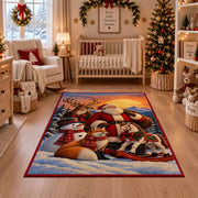 Santa with deer, fox and snowman in moonlit woods area rug, holiday room view 10