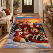 Santa with deer, fox and snowman in moonlit woods area rug, holiday room view 2