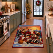 Santa with deer, fox and snowman in moonlit woods area rug, holiday room view 3