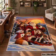 Santa with deer, fox and snowman in moonlit woods area rug, holiday room view 5
