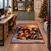 Santa with deer, fox and snowman in moonlit woods area rug, holiday room view 7