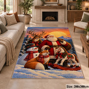 Santa with deer, fox and snowman in moonlit woods area rug, holiday room view 8