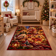 Santa with dogs, lantern and pine branches area rug, holiday room view 10