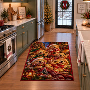 Santa with dogs, lantern and pine branches area rug, holiday room view 3