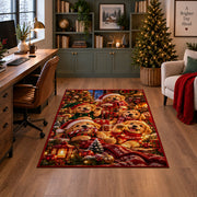 Santa with dogs, lantern and pine branches area rug, holiday room view 4