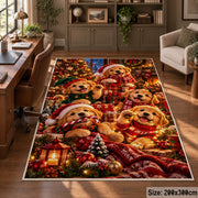 Santa with dogs, lantern and pine branches area rug, holiday room view 5