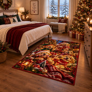 Santa with dogs, lantern and pine branches area rug, holiday room view 6