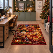 Santa with dogs, lantern and pine branches area rug, holiday room view 7