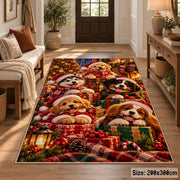 puppies with Santa hats, scarves and wrapped gifts area rug, holiday room view 2