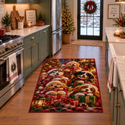 puppies with Santa hats, scarves and wrapped gifts area rug, holiday room view 3