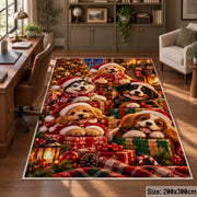 puppies with Santa hats, scarves and wrapped gifts area rug, holiday room view 5