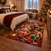 puppies with Santa hats, scarves and wrapped gifts area rug, holiday room view 6