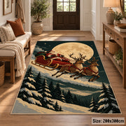 Moonlit reindeer sleigh over a snowy forest Christmas area rug, view 2