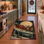 Moonlit reindeer sleigh over a snowy forest Christmas area rug, view 3