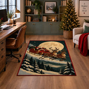 Moonlit reindeer sleigh over a snowy forest Christmas area rug, view 4