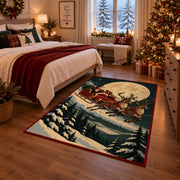 Moonlit reindeer sleigh over a snowy forest Christmas area rug, view 6