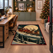 Moonlit reindeer sleigh over a snowy forest Christmas area rug, view 7