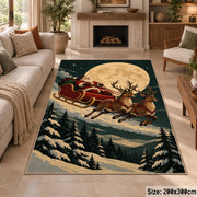 Moonlit reindeer sleigh over a snowy forest Christmas area rug, view 8
