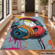 Paint-Splashed Headphones area rug displayed in a foyer