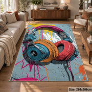 Paint-Splashed Headphones area rug displayed in a lounge
