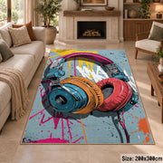 Paint-Splashed Headphones area rug displayed in a sitting room