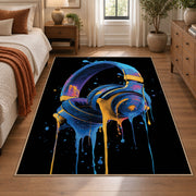 Neon Headphones area rug displayed in a bedroom