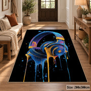 Neon Headphones area rug displayed in a entryway