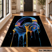Neon Headphones area rug displayed in a foyer