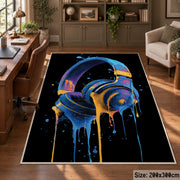 Neon Headphones area rug displayed in a home office
