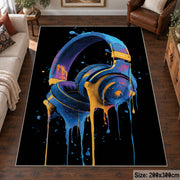 Neon Headphones area rug displayed in a living room