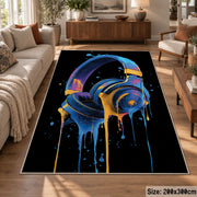 Neon Headphones area rug displayed in a lounge