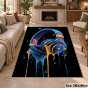 Neon Headphones area rug displayed in a sitting room