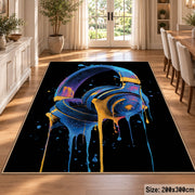 Neon Headphones area rug displayed in a dining room