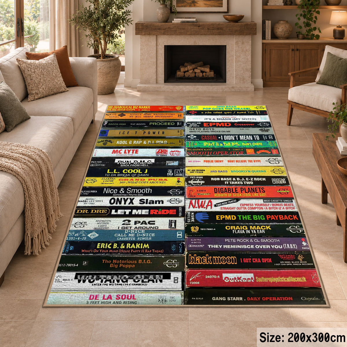 Vintage Cassette Grid area rug displayed in a sitting room