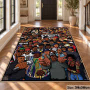 Hip Hop Crowd Collage area rug displayed in a foyer