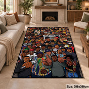 Hip Hop Crowd Collage area rug displayed in a sitting room