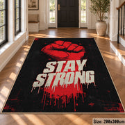 Stay Strong Graphic area rug displayed in a foyer